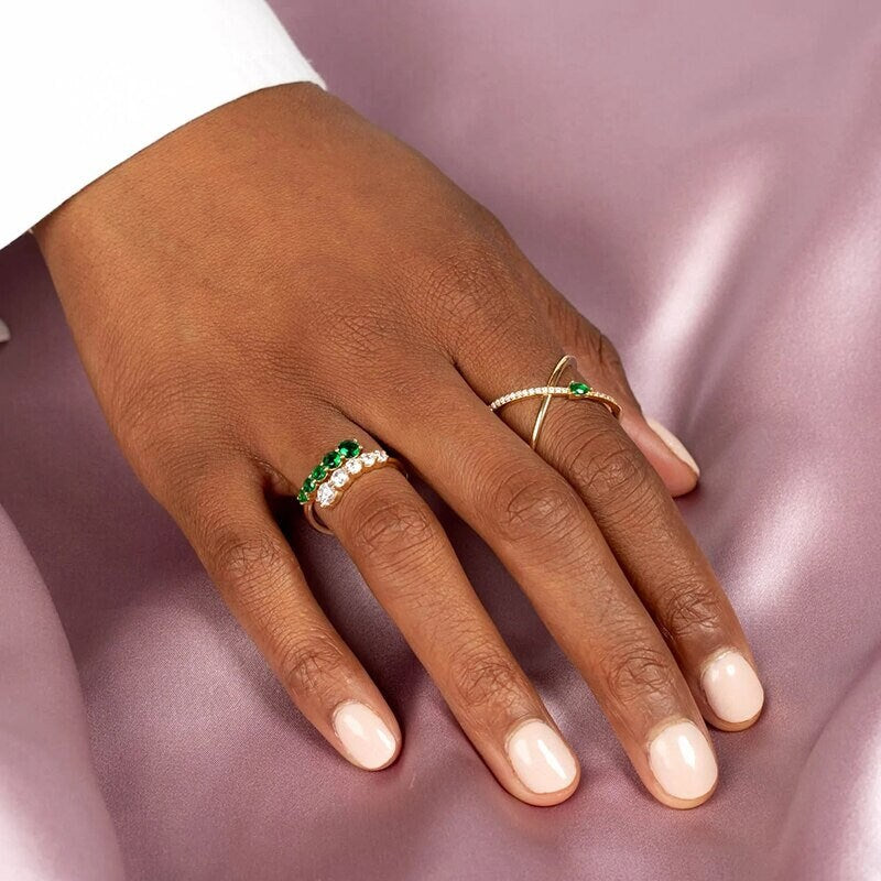 Dainty Green Emerald Adjustable Ring - Blue Turquoise Open Band Ring - Tow Colour Crystal Ring - 18k Gold Green Crystal Ring - Gift For Her