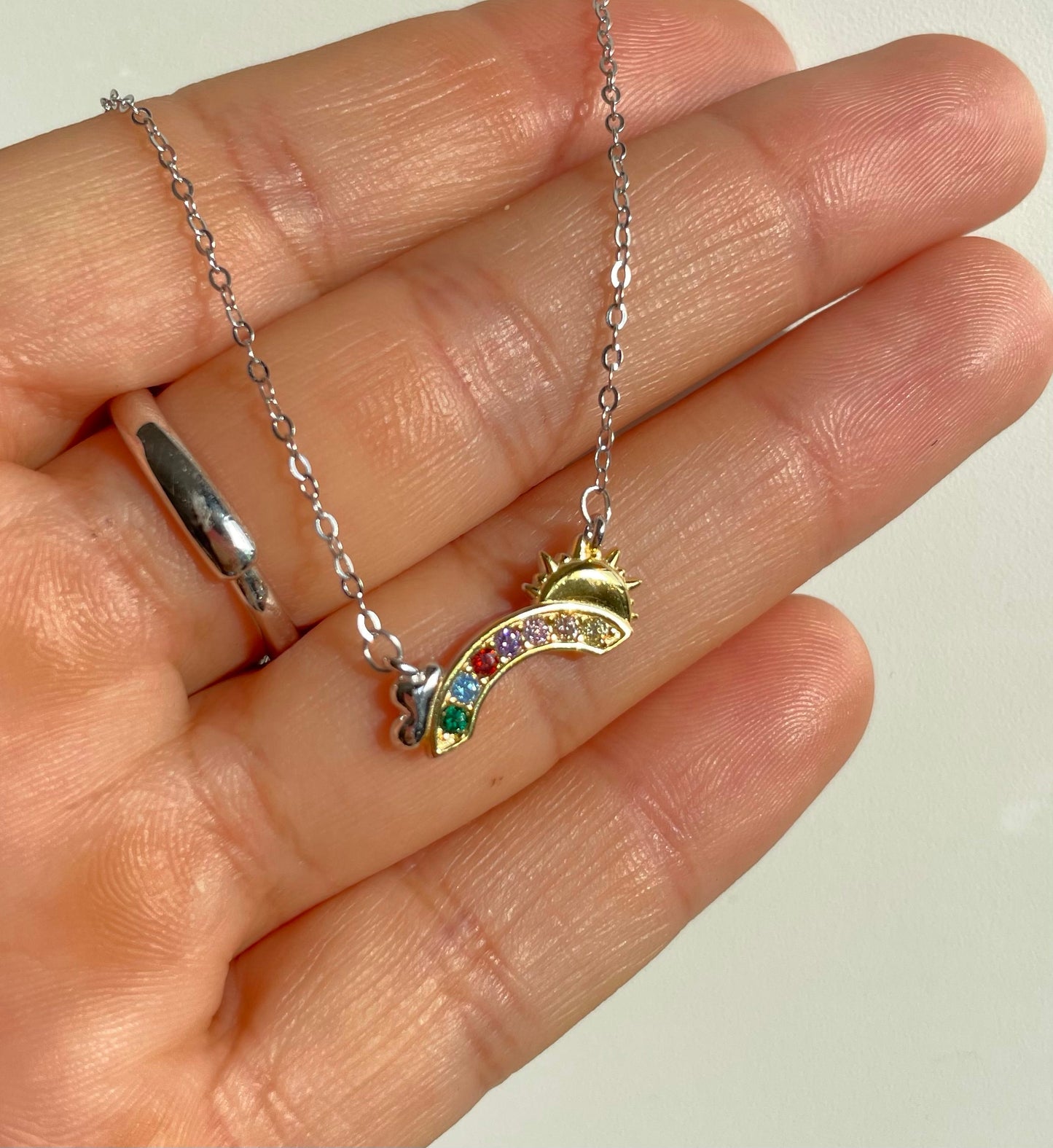 Minimalist Rainbow Necklace-Cute Sun Pendant Necklace-Dainty Cloud Necklace-Rainbow Pendant-Cloud Pendant-925 Sterling Silver Necklace Gift