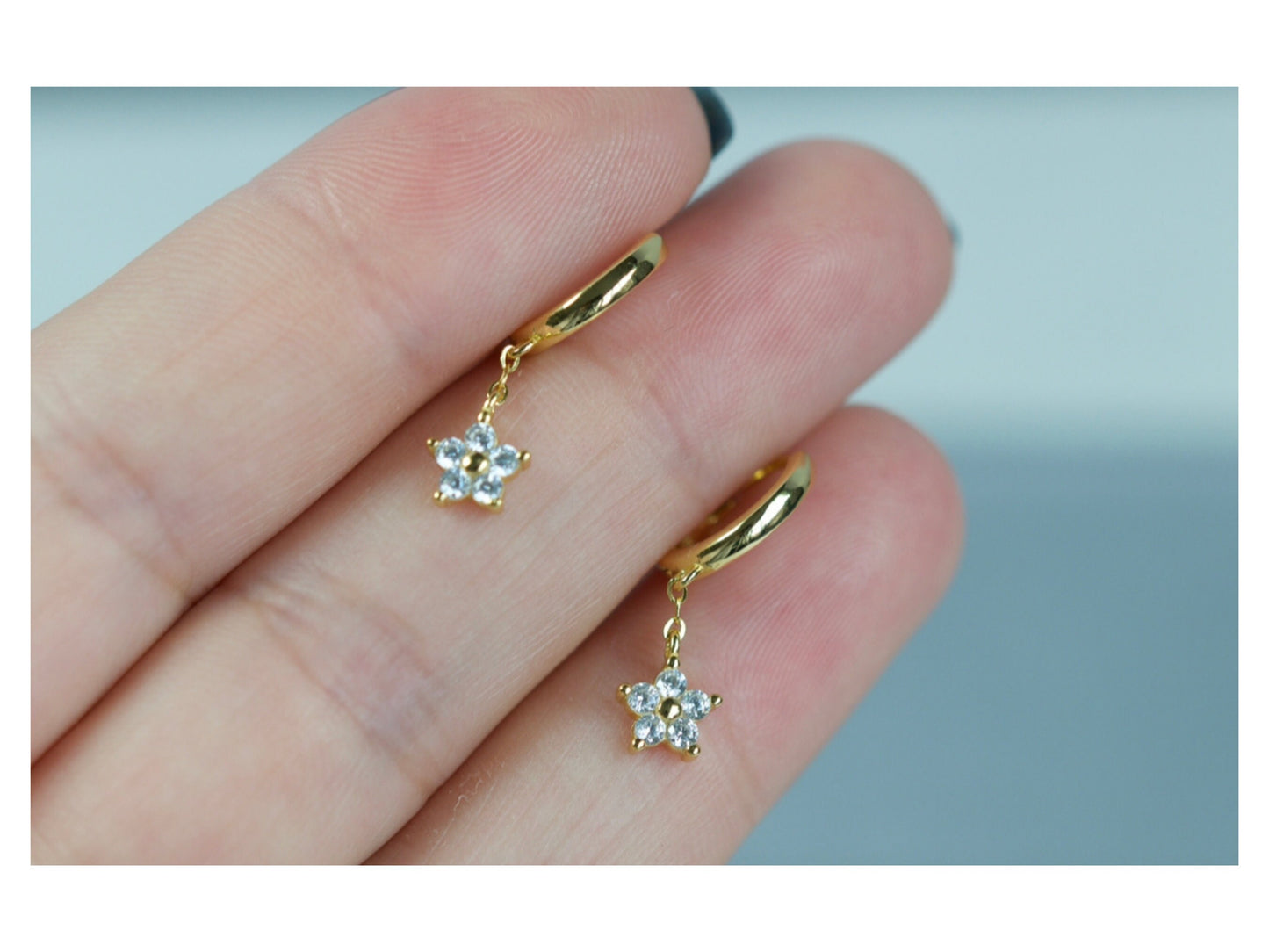 Tiny Flower Charm Huggie Earrings