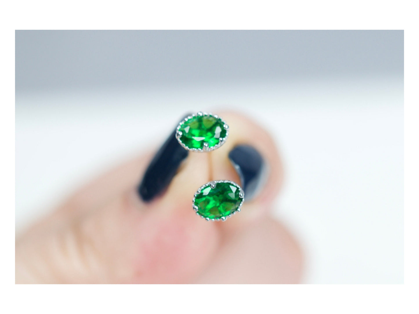 Emerald Oval Stud Earrings