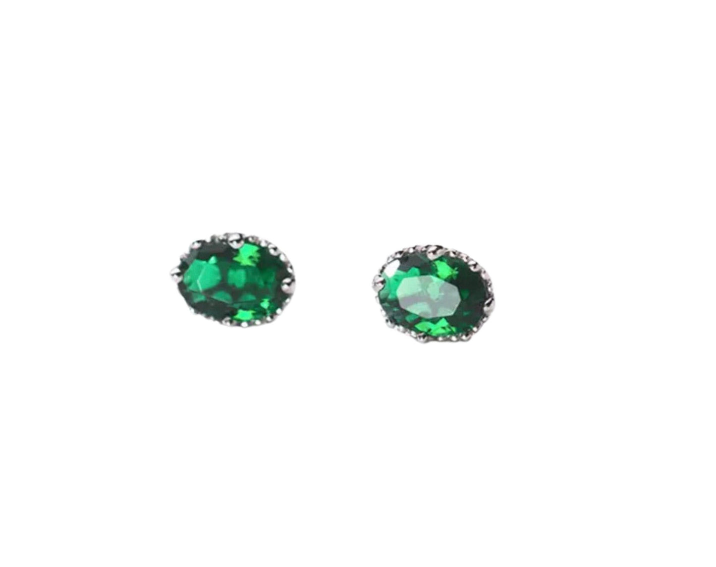 Emerald Oval Stud Earrings