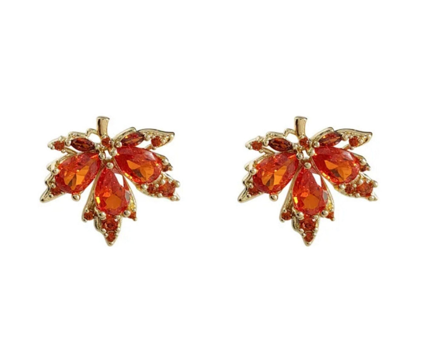 Amber Crystal Leaf Gold Earrings