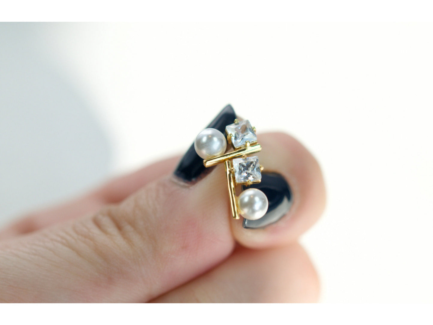 Mini Green Emerald And Pearl Bar Earrings
