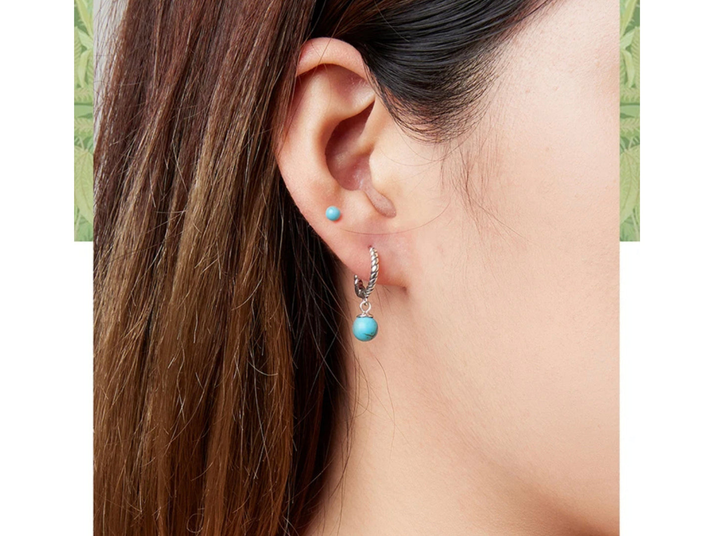 Tiny Turquoise Charm Hoop Earrings