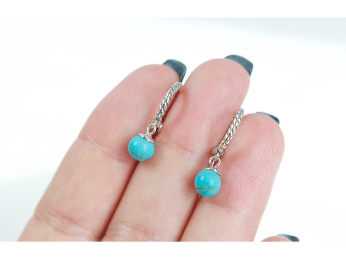 Tiny Turquoise Charm Hoop Earrings