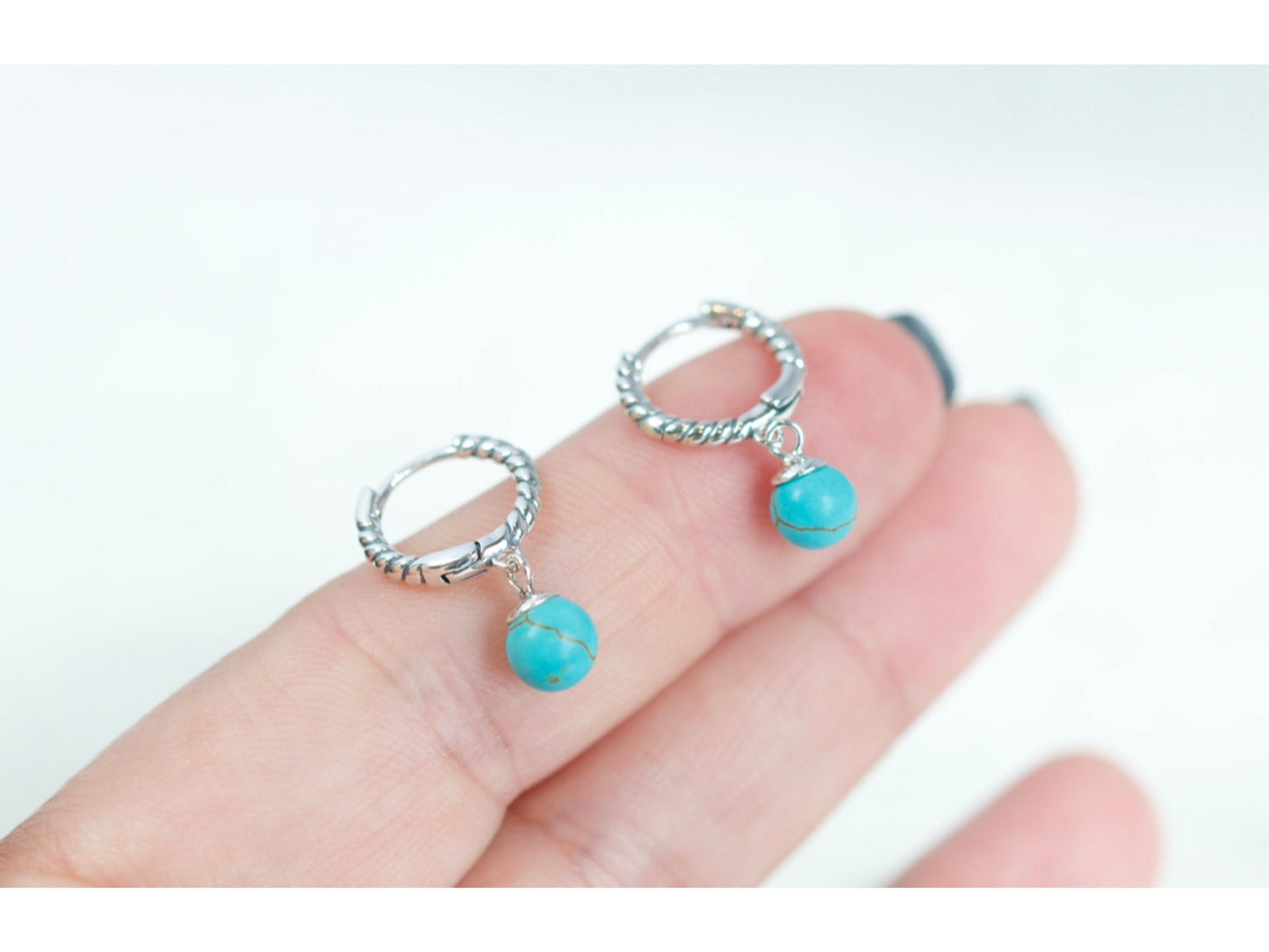 Tiny Turquoise Charm Hoop Earrings