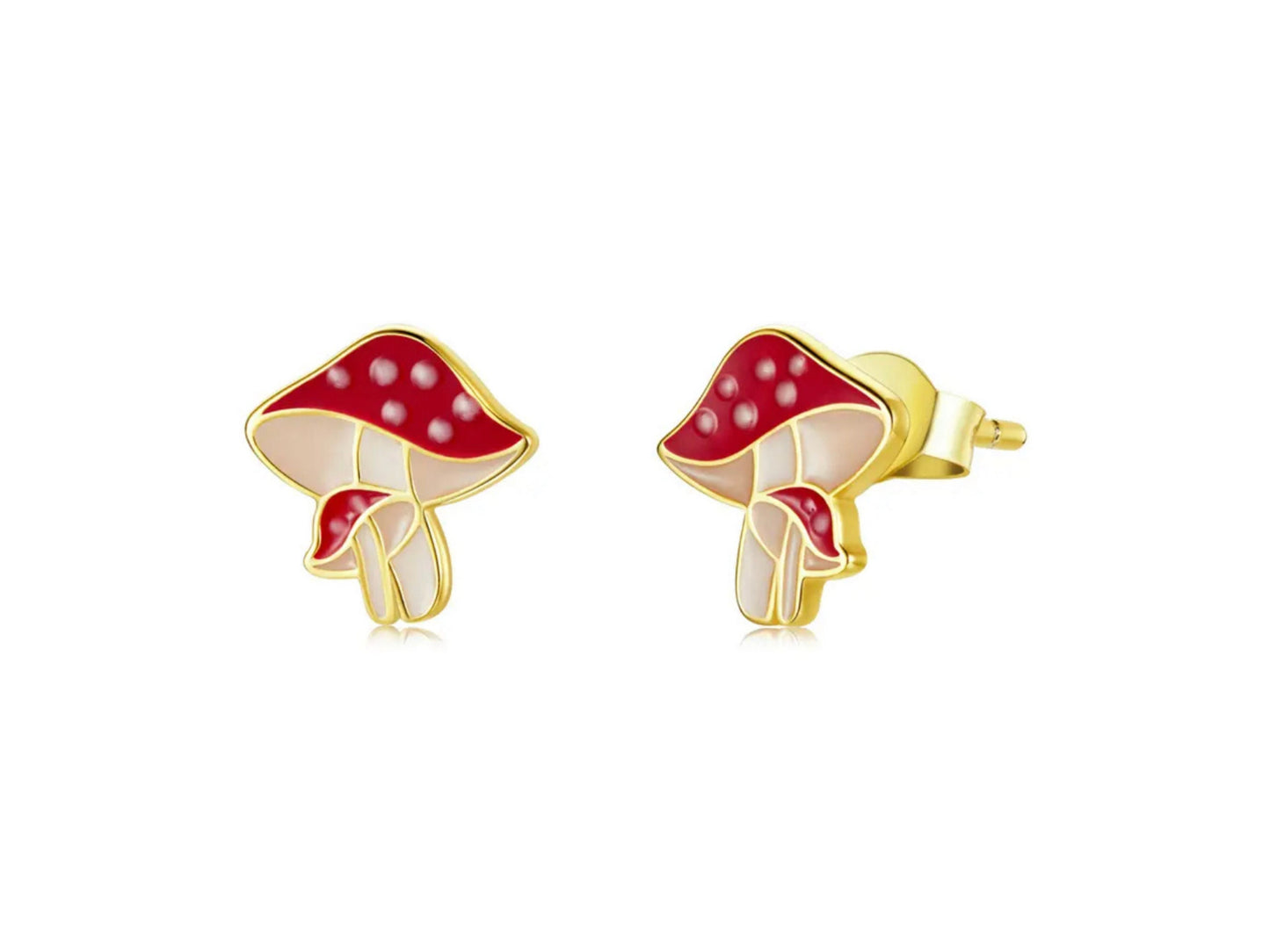 Dainty Red Mushroom Stud Earrings