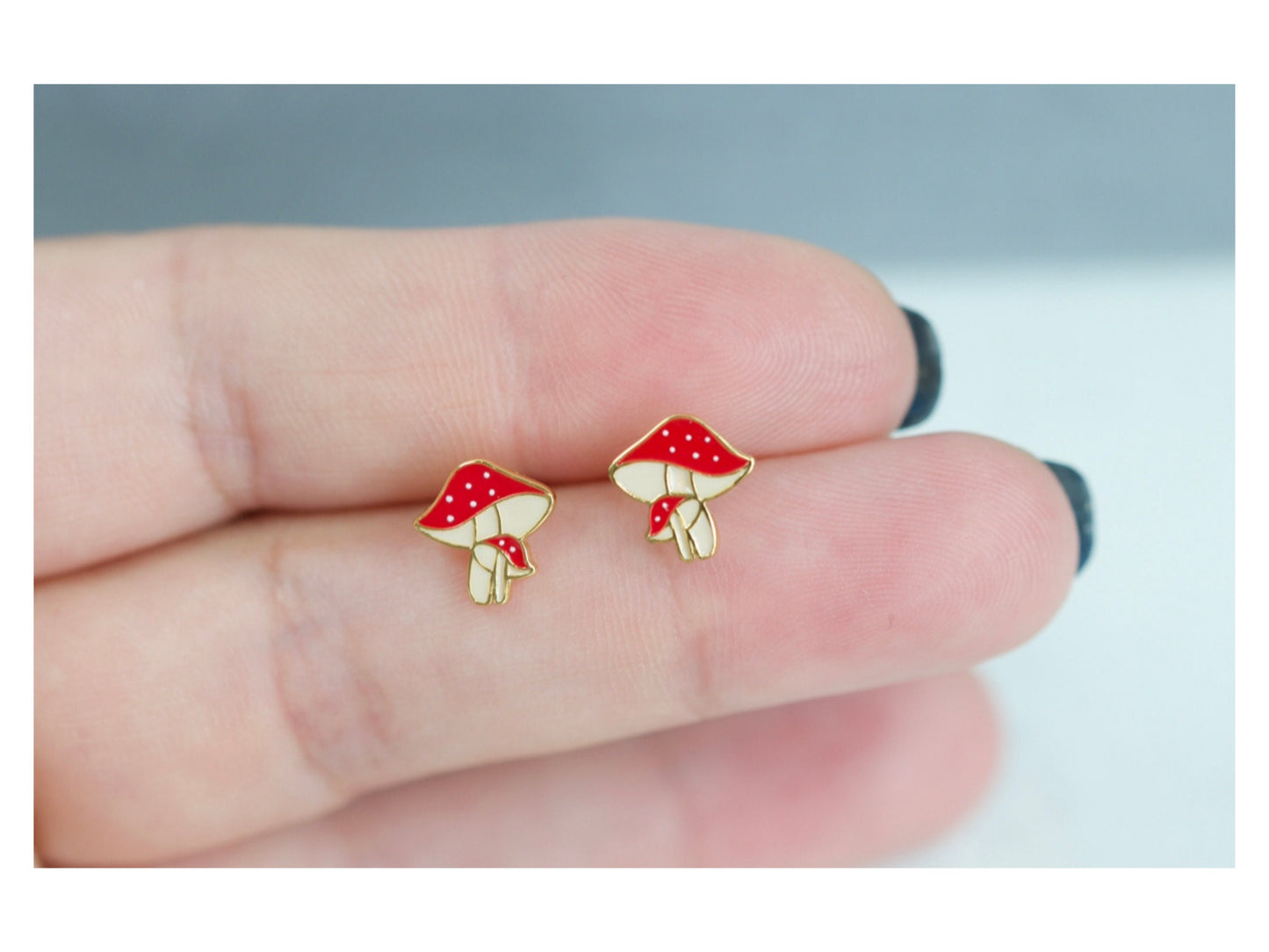 Dainty Red Mushroom Stud Earrings