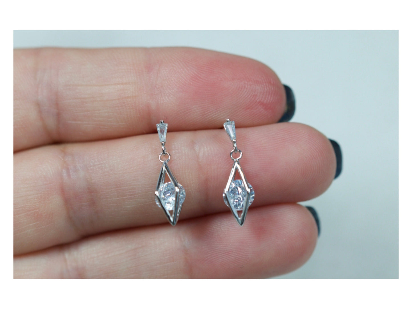Dainty Rhombus Diamond Dangle Earrings
