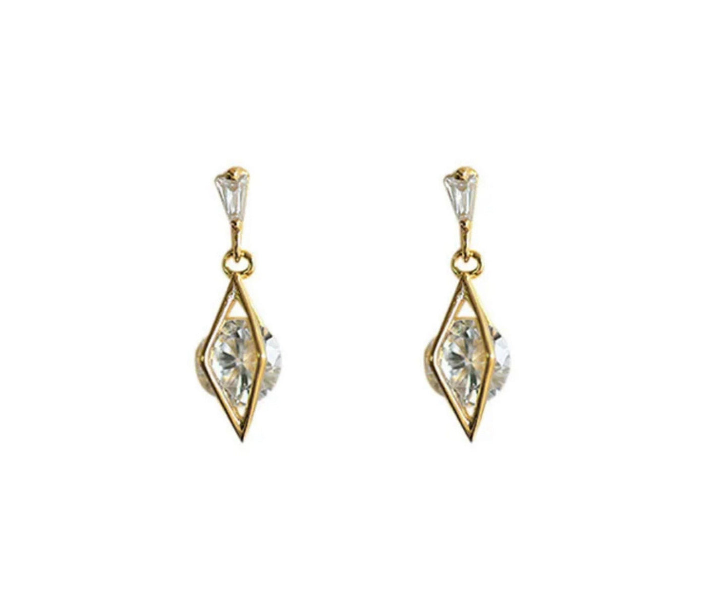 Dainty Rhombus Diamond Dangle Earrings