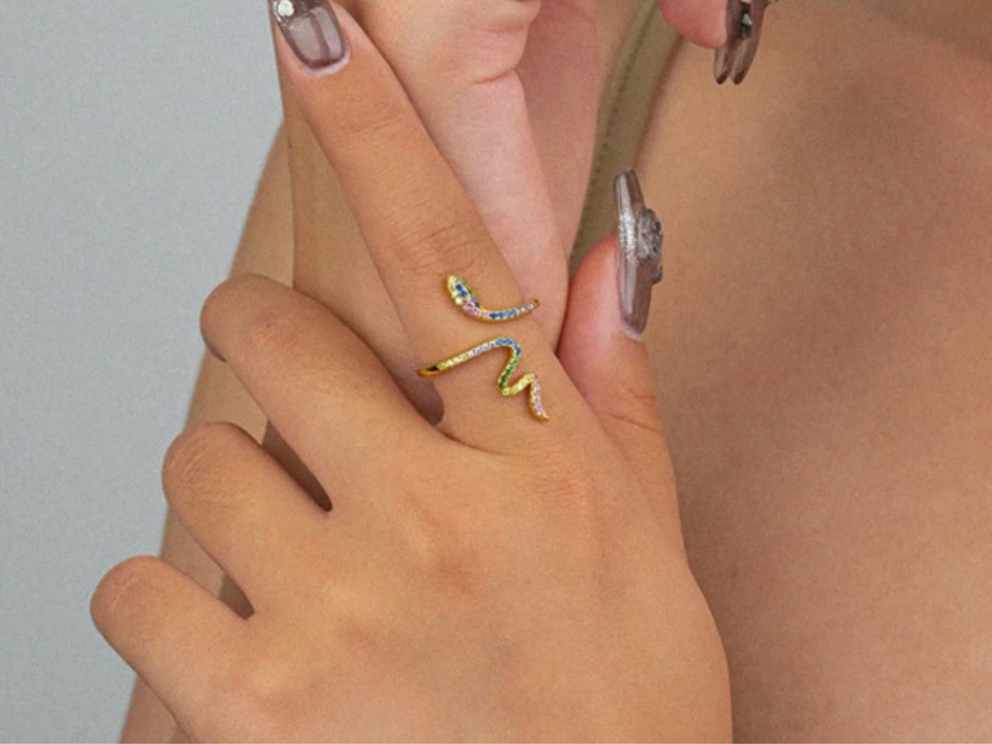 Colourful Gold Snake Ring