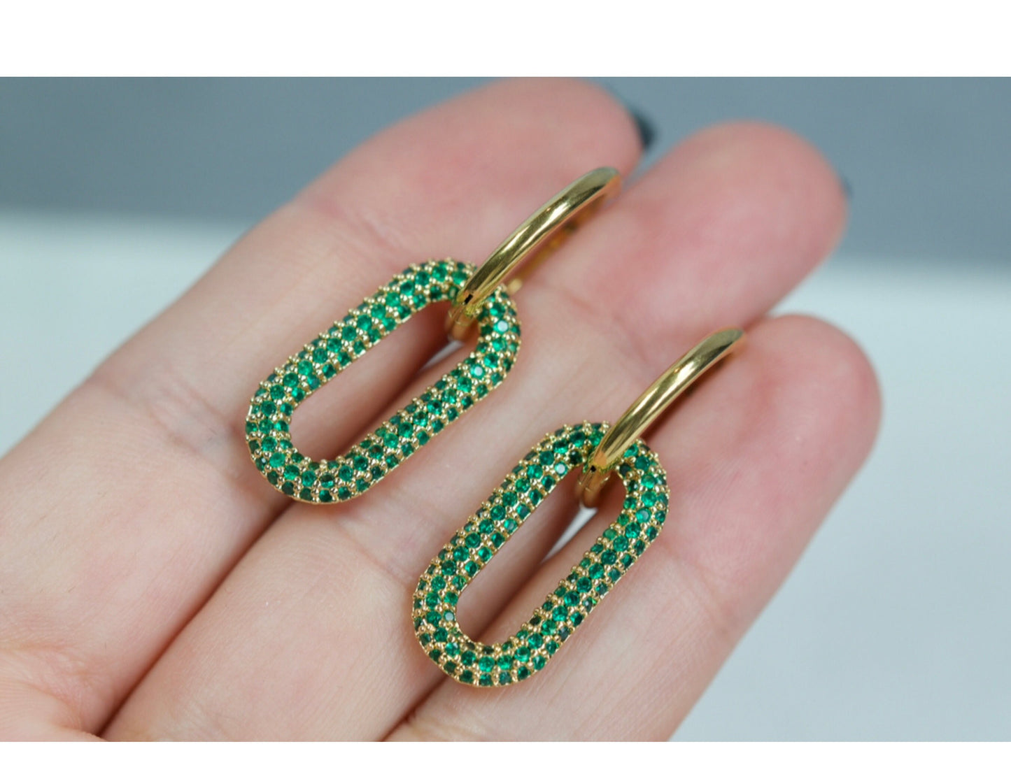 Green Dangle Hoop Earrings