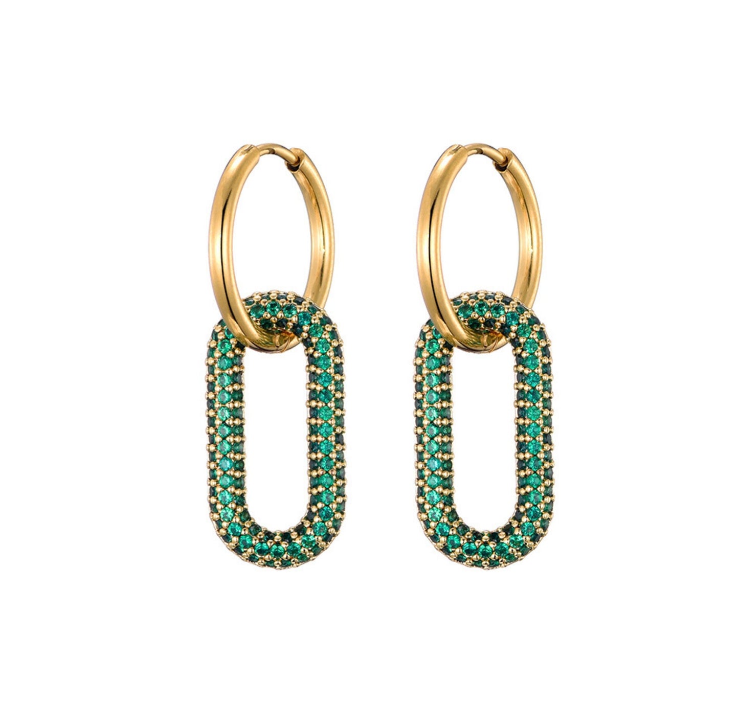 Green Dangle Hoop Earrings