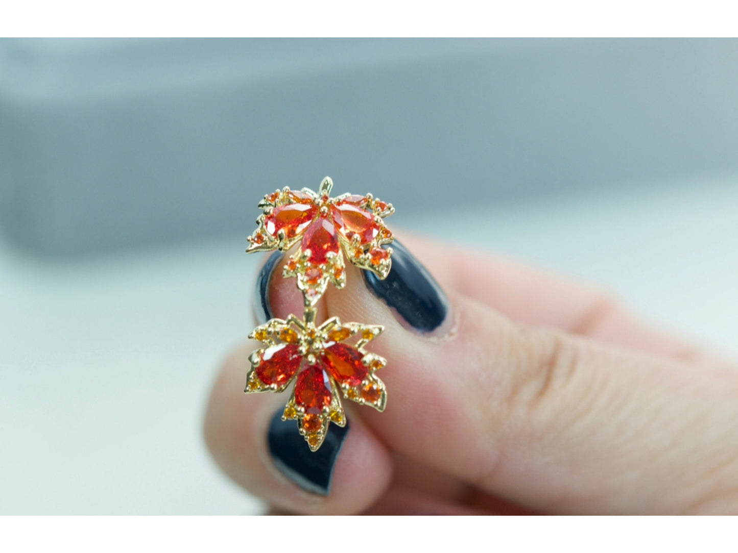 Amber Crystal Leaf Gold Earrings