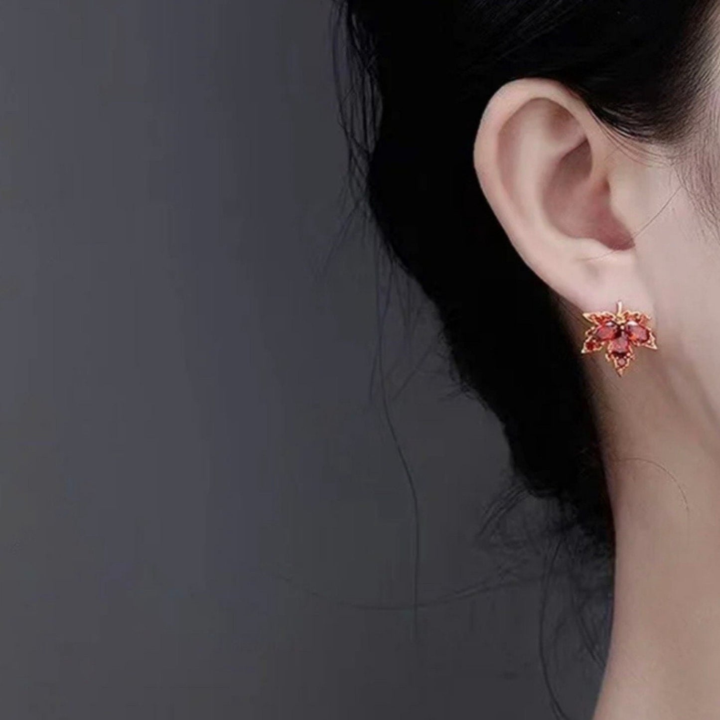 Amber Crystal Leaf Gold Earrings