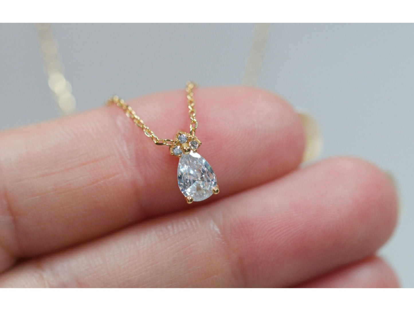 Tiny Diamond Teardrop Charm Necklace