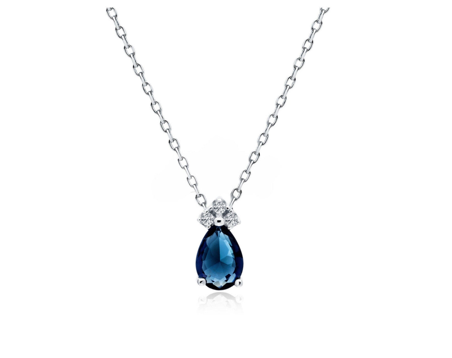 Tiny Blue Sapphire Teardrop Charm Necklace
