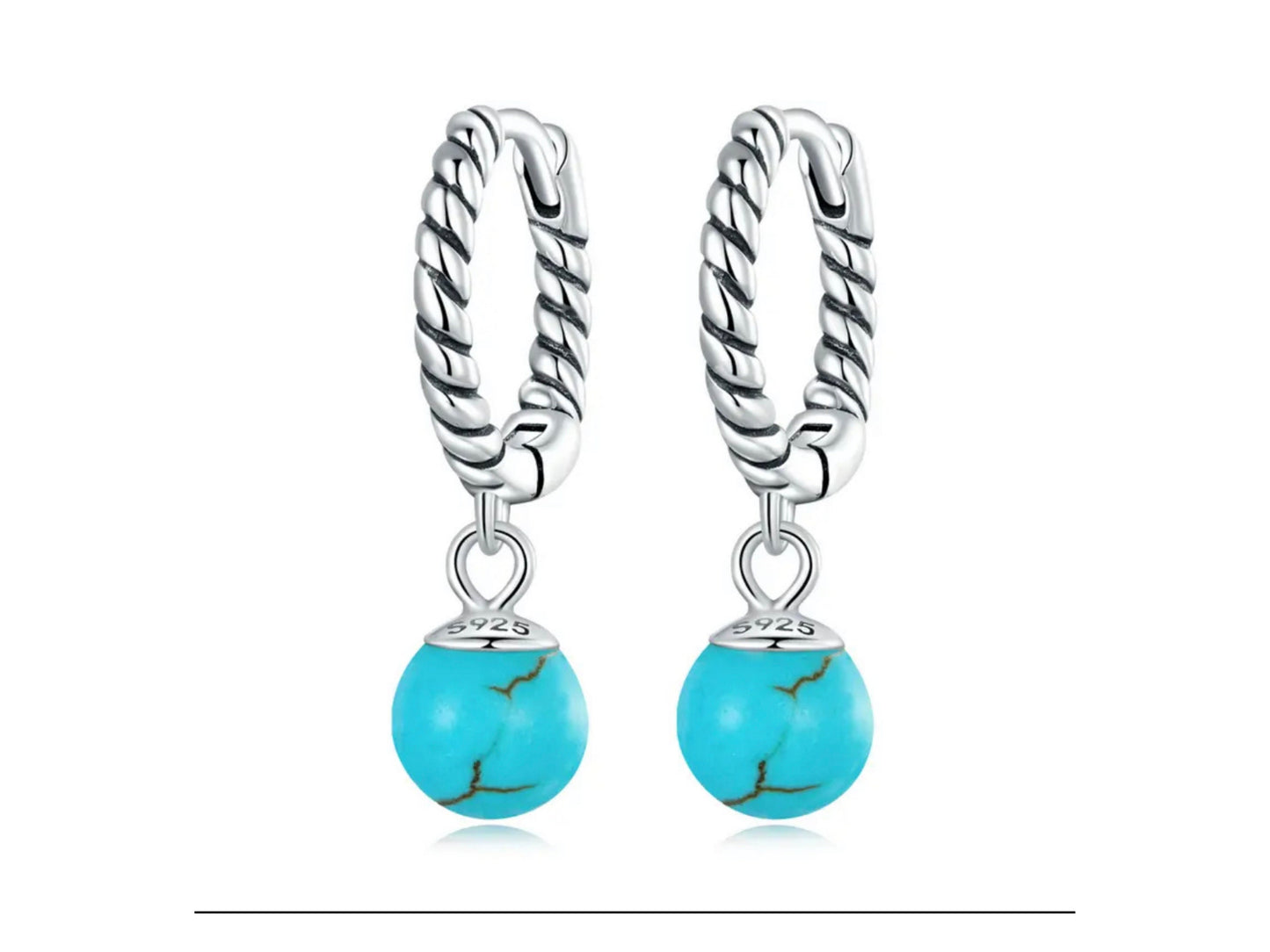 Tiny Turquoise Charm Hoop Earrings