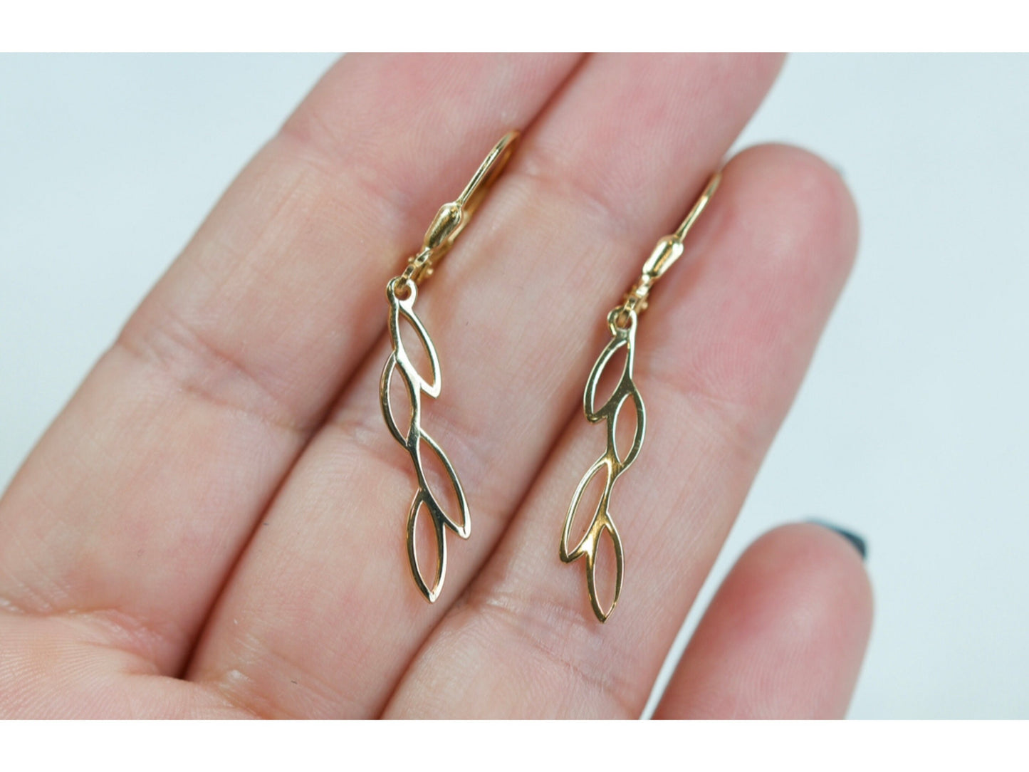 Vine Leaf Charm Drop Hoop Earrings