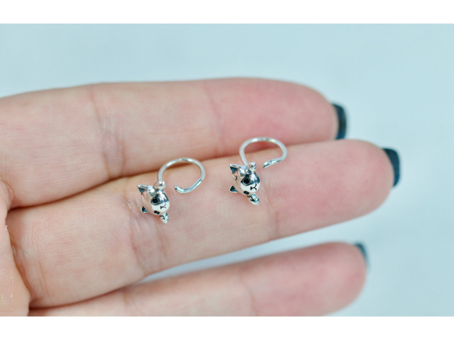 Cat Hanging Hoop Earrings