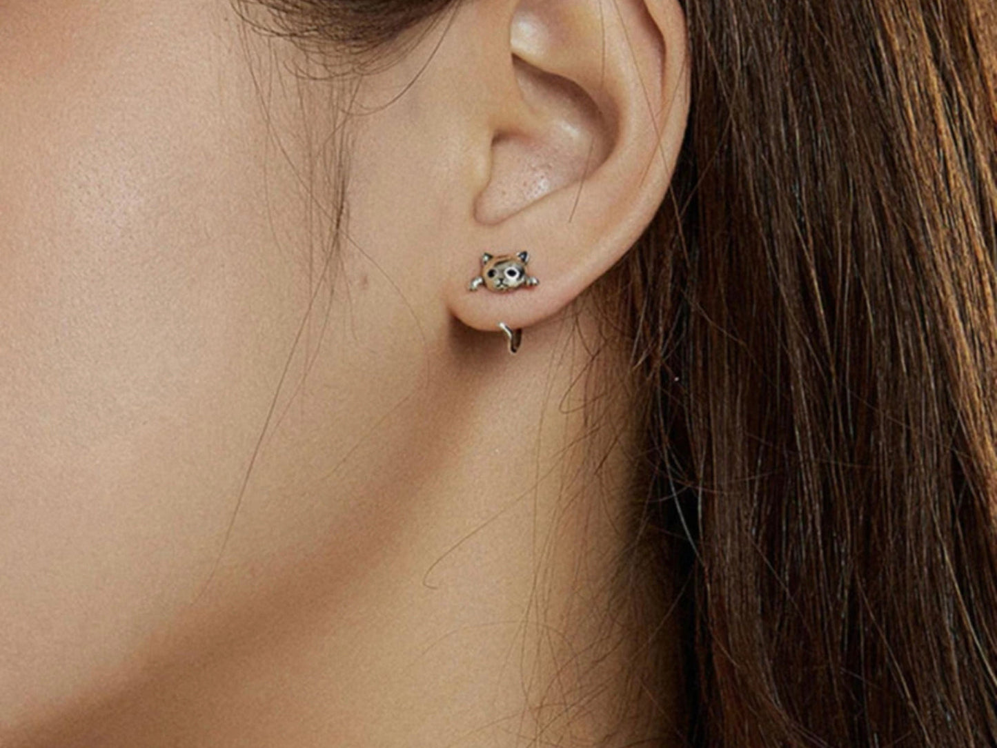 Cat Hanging Hoop Earrings
