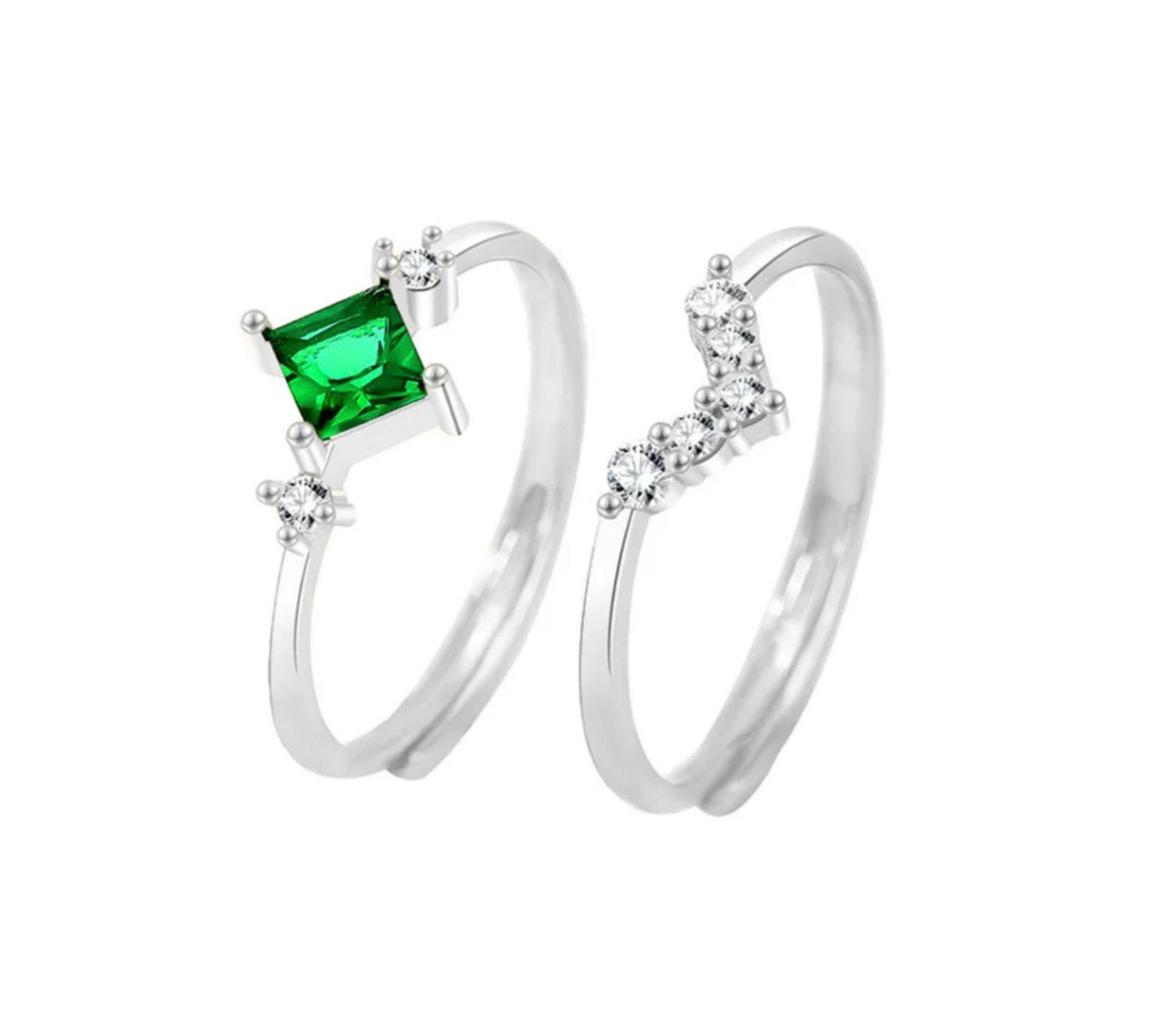 Emerald V Shape Ring Set
