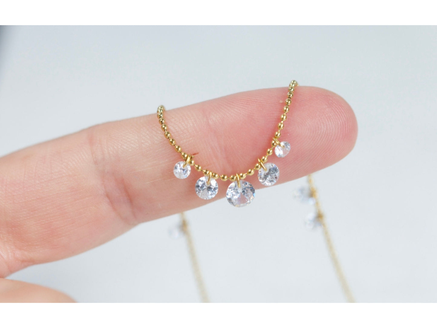 Tiny Diamond Drop Chain Necklace