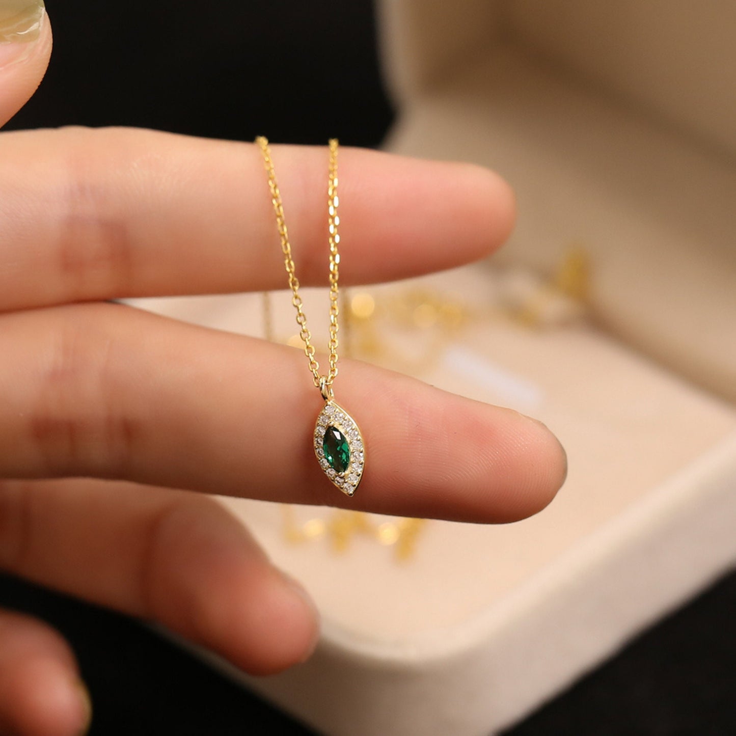 Green Emerald Evil Eye Necklace