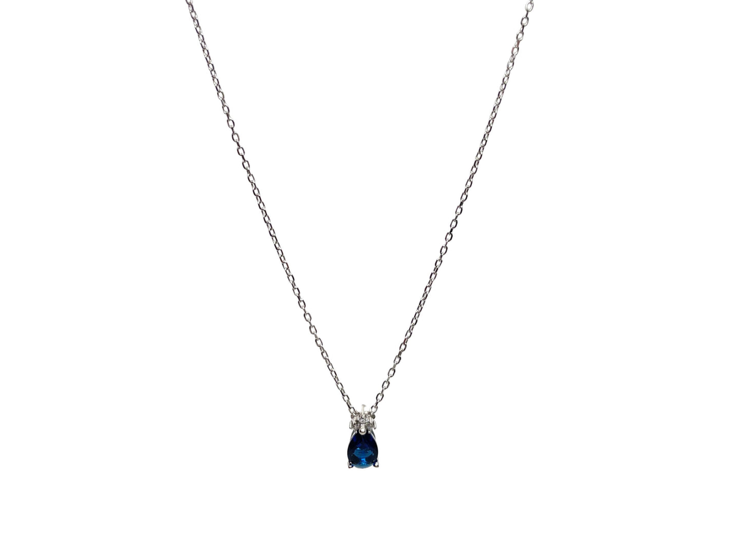 Tiny Blue Sapphire Teardrop Charm Necklace