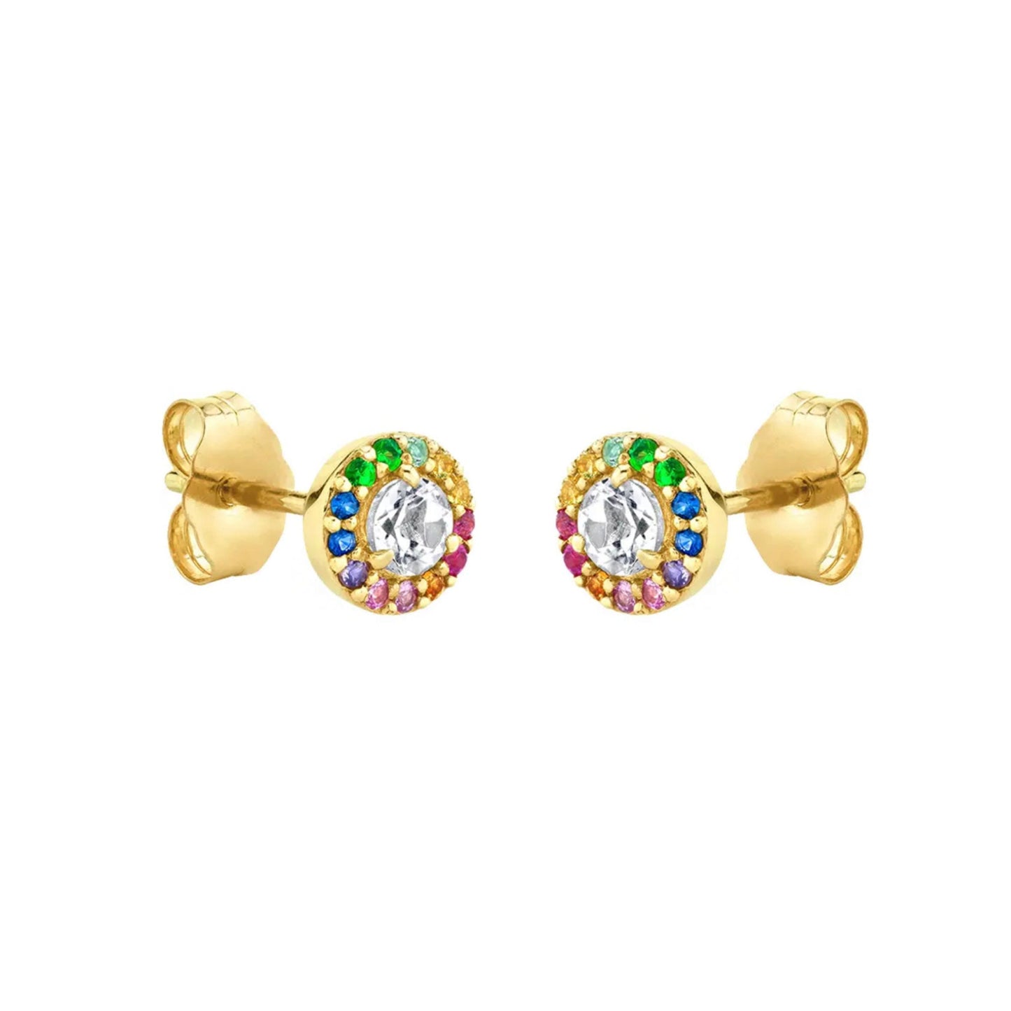 Tiny Rainbow Circle Stud Earrings