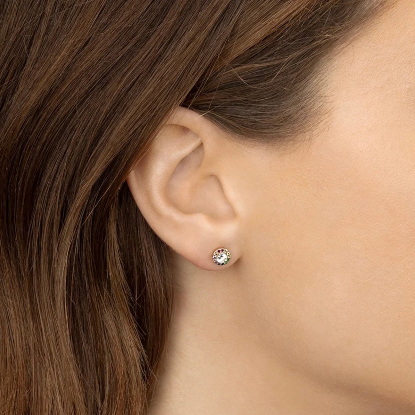 Tiny Rainbow Circle Stud Earrings