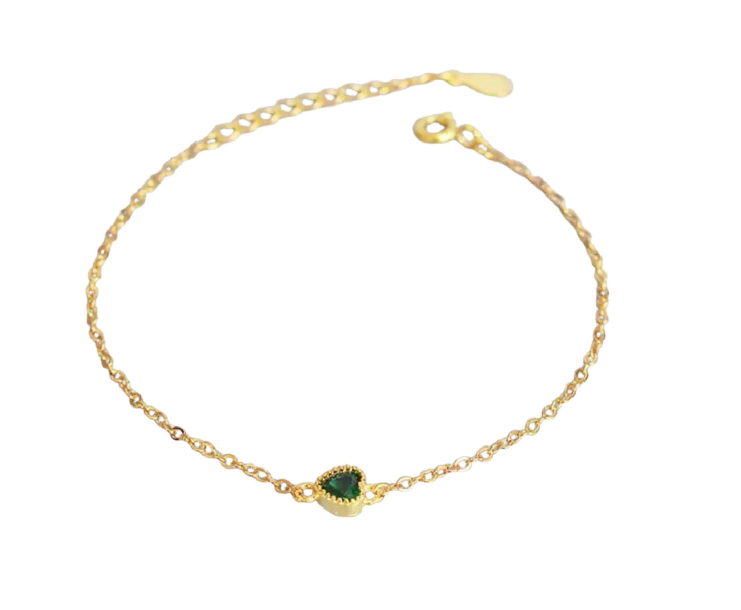 Tiny Green Emerald Heart Bracelet