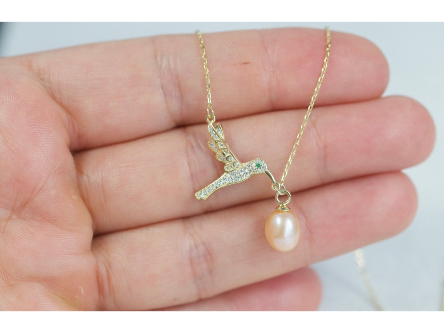 Hummingbird Pearl Charm Necklace