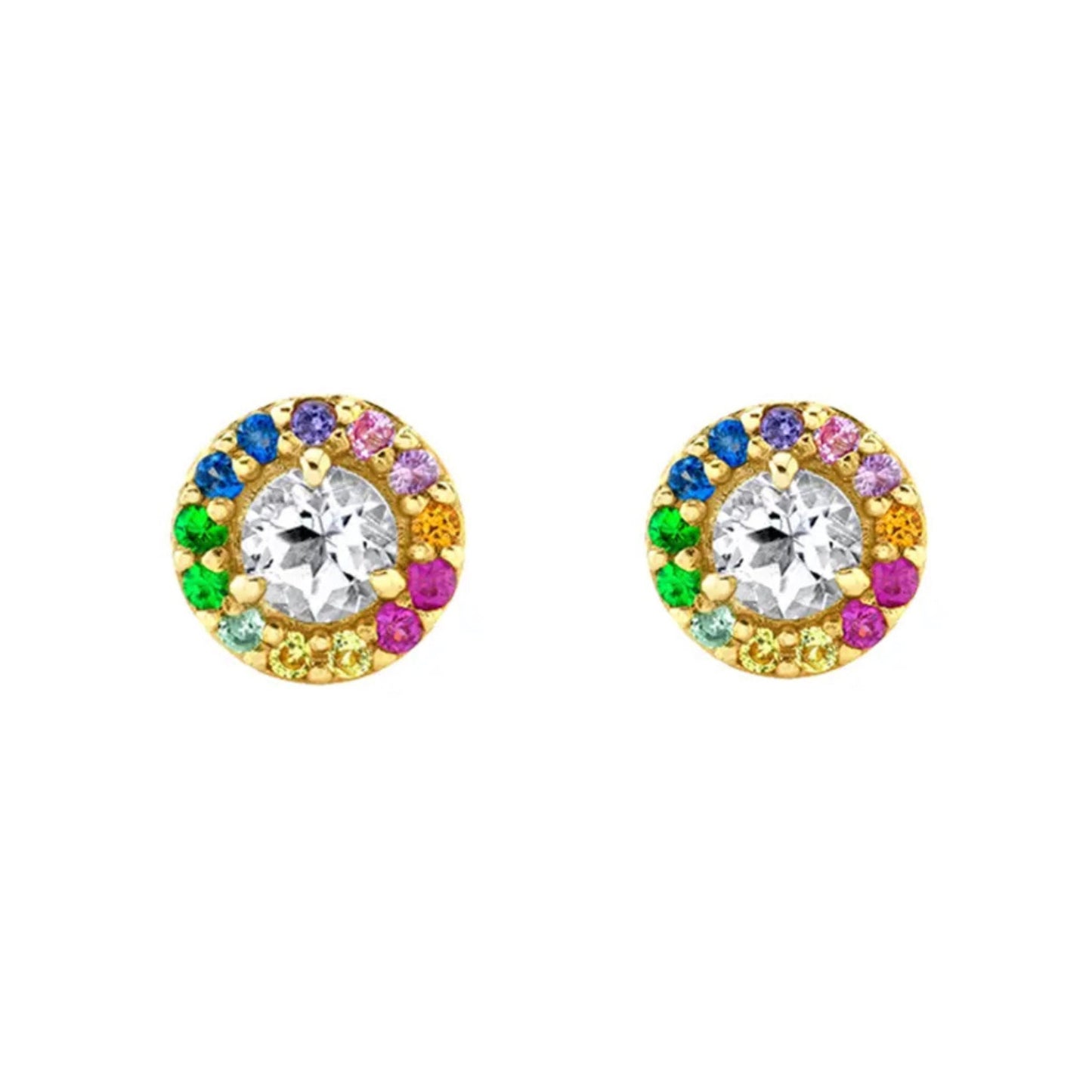 Tiny Rainbow Circle Stud Earrings