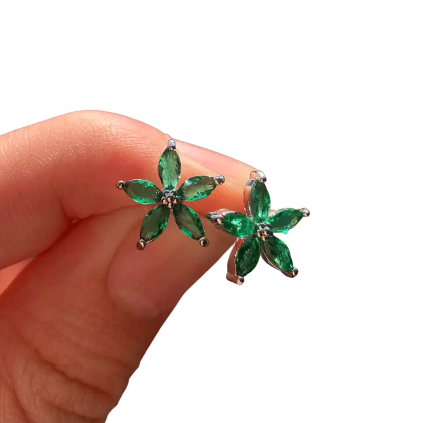 Emerald Flower Stud Earrings