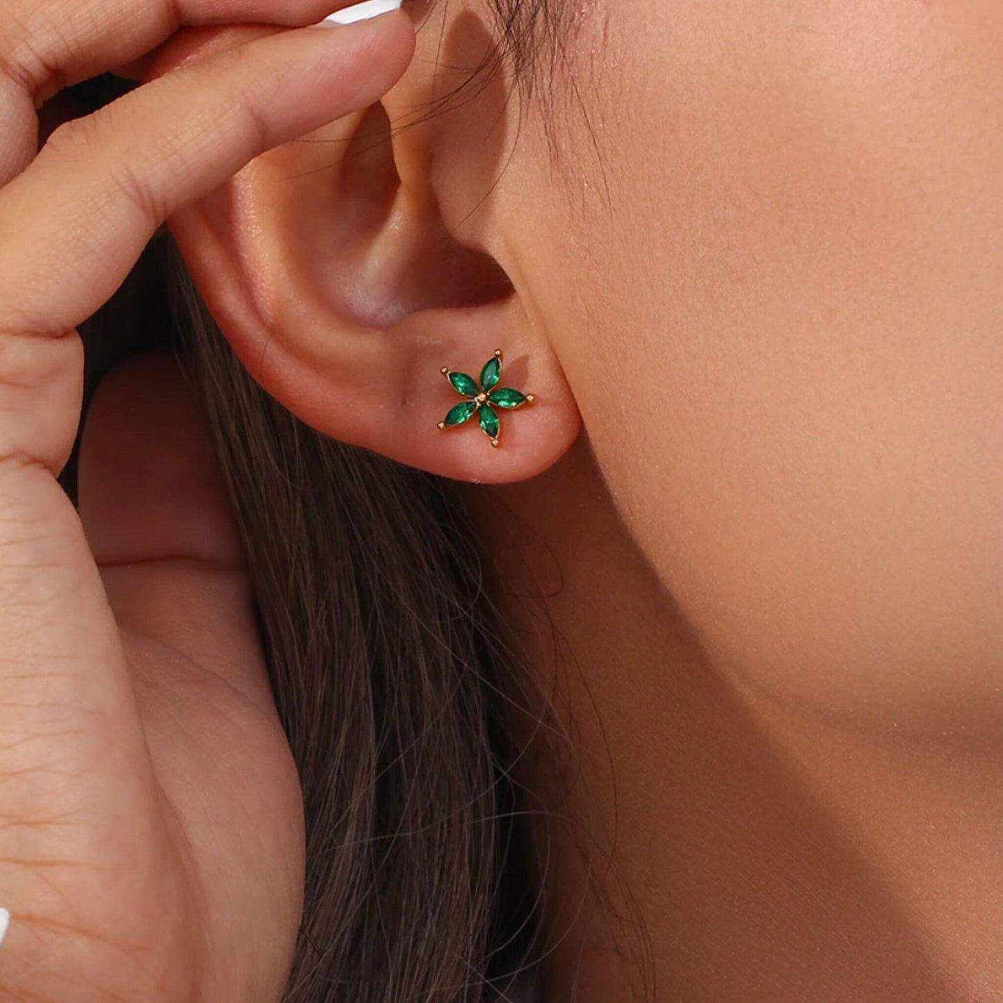 Emerald Flower Stud Earrings
