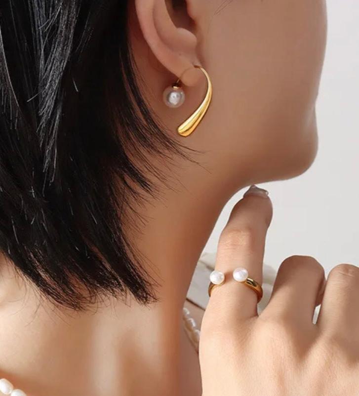 Water Drop Pearl Ear Jacket Earrings
