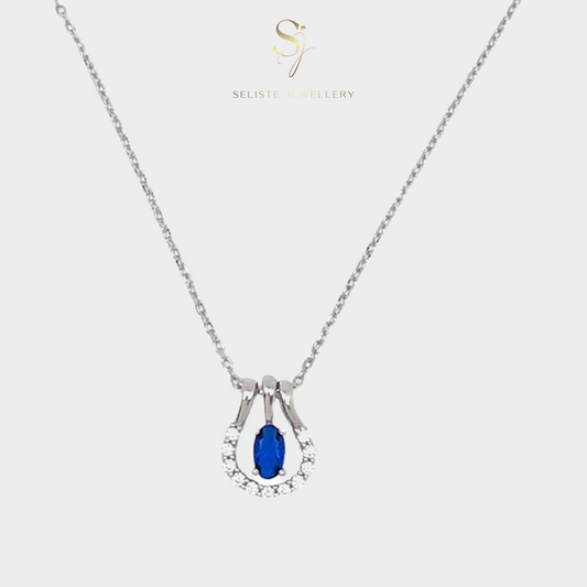 Horseshoe Blue Sapphire Charm Necklace