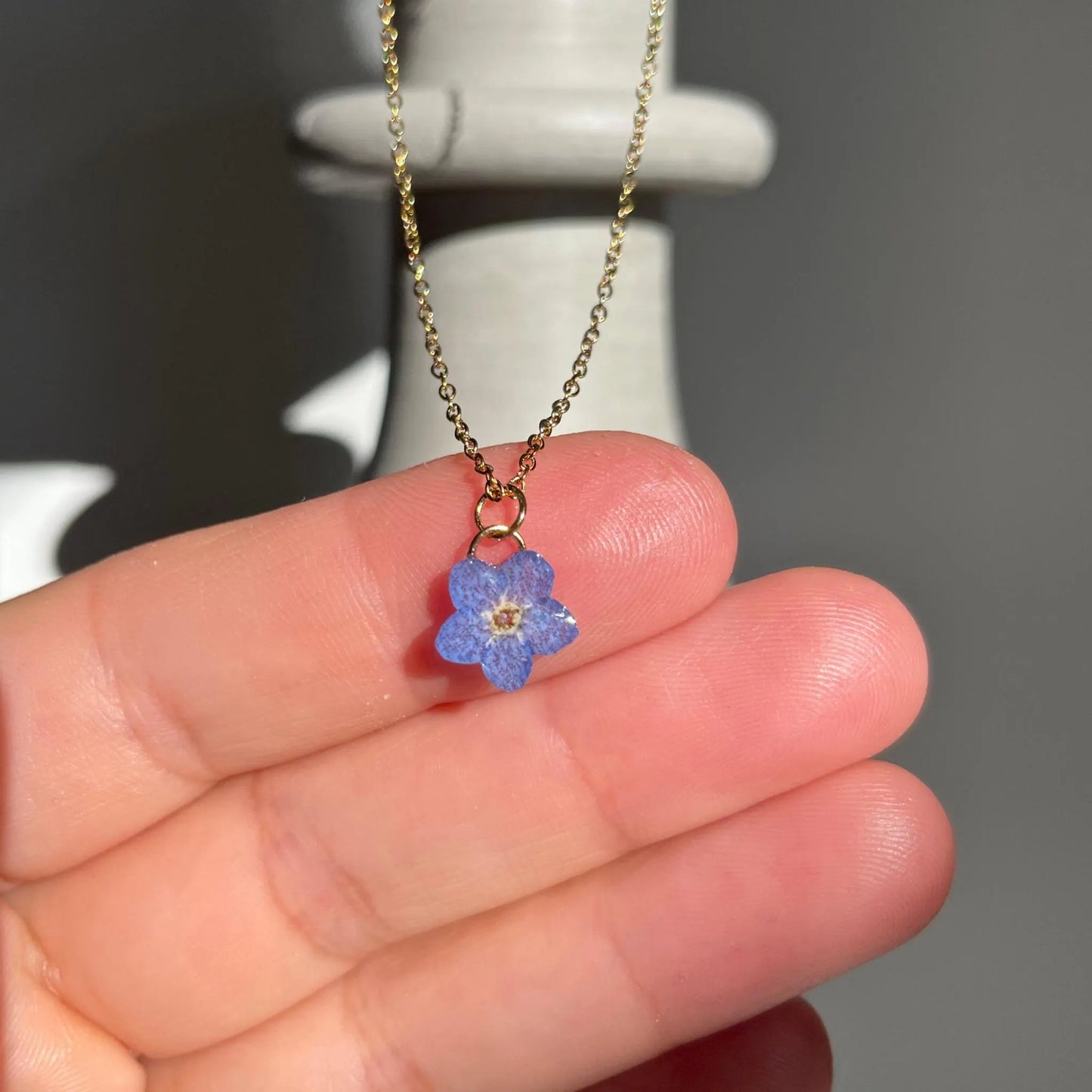 Tiny Forget Me Not Flower Charm Necklace