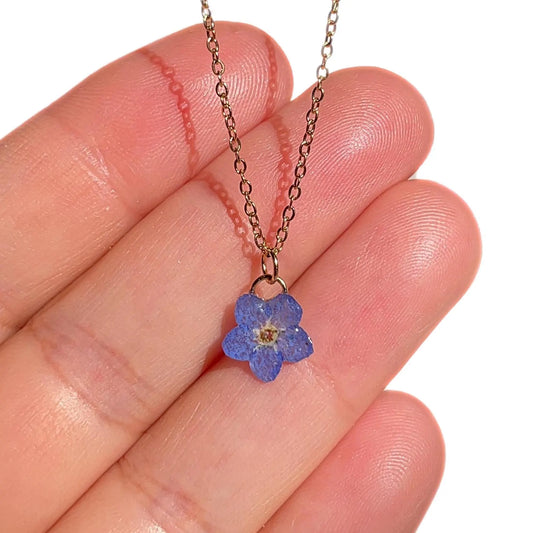 Tiny Forget Me Not Flower Charm Necklace