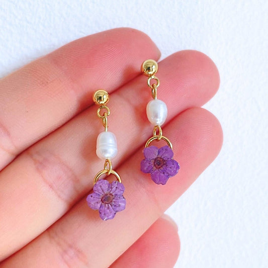 Purple Blossom Pearl Earrings