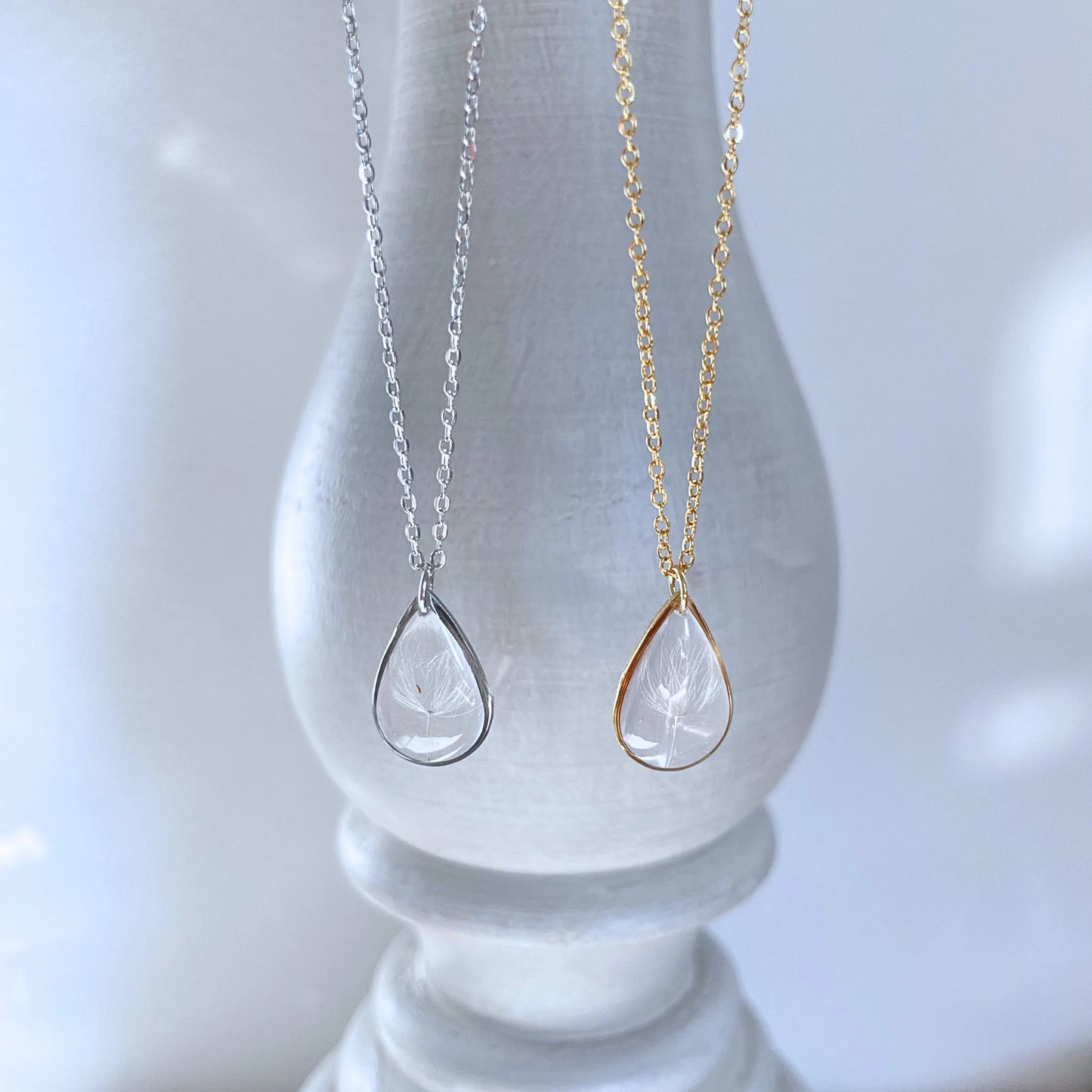 Real Dandelion Seed Teardrop Necklace