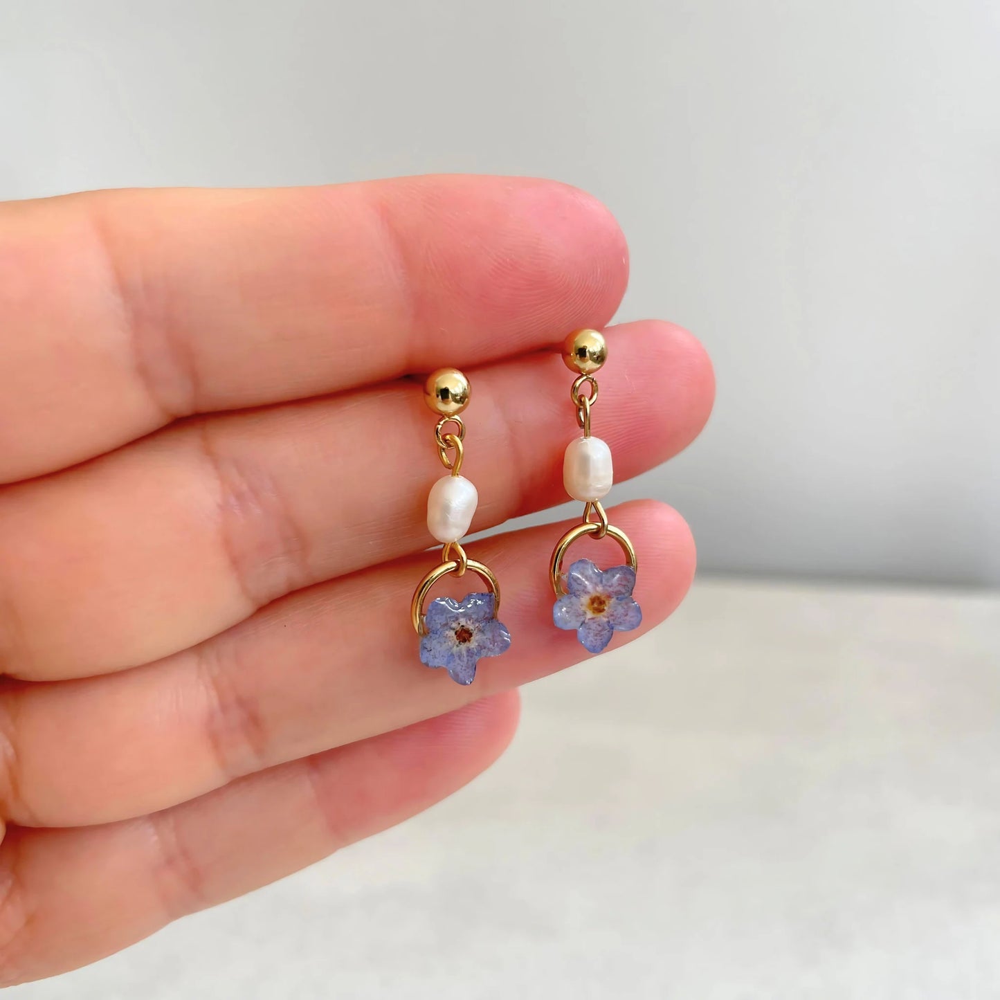 Forget Me Not Flower Circle  Earrings