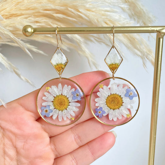 Daisy ForgetMeNot Flowers  Dangle Earrings
