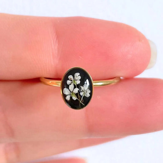 Oval Black Blossom Ring