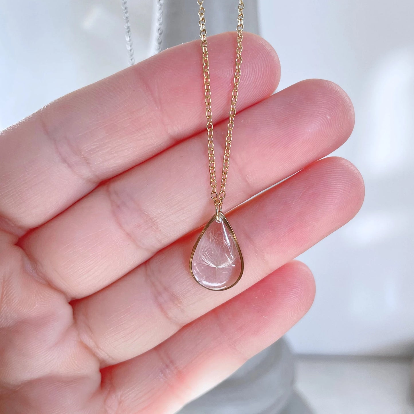 Real Dandelion Seed Teardrop Necklace