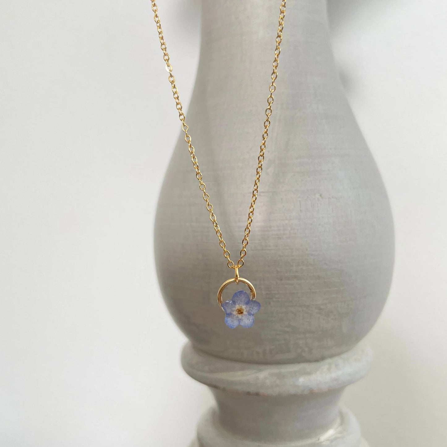 Forget Me Not Flower Circle Charm Necklace