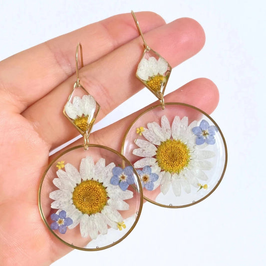 Daisy ForgetMeNot Flowers  Dangle Earrings