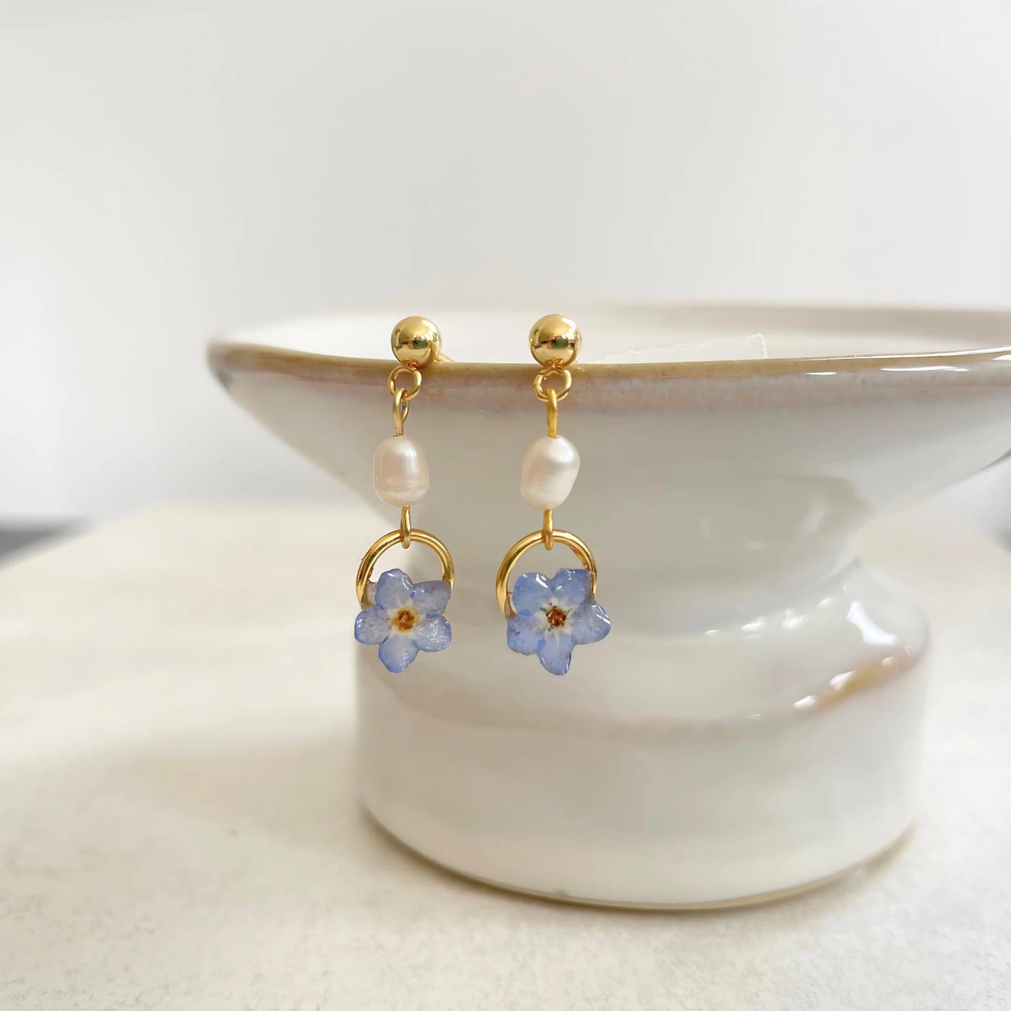 Forget Me Not Flower Circle  Earrings