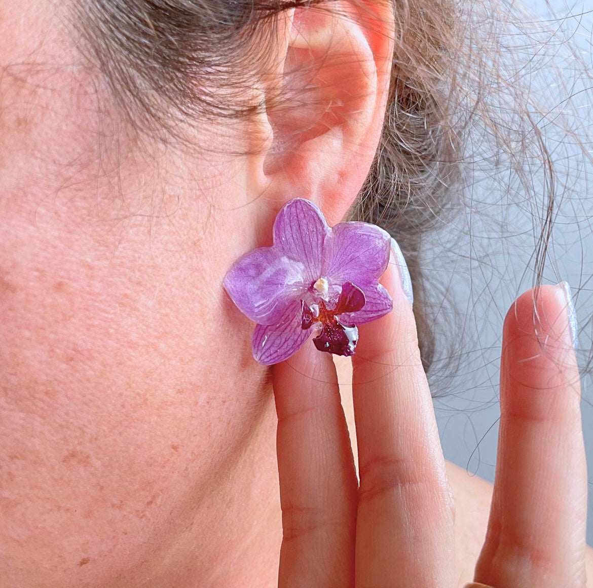 Real Purple Orchid Flower Earrings